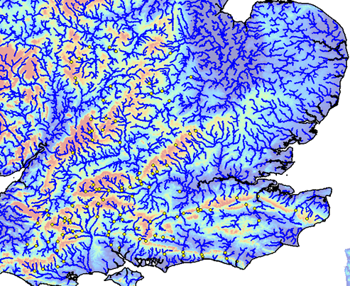 River channels with minimum water flow required by the Roman army (0.0089 cumec)
