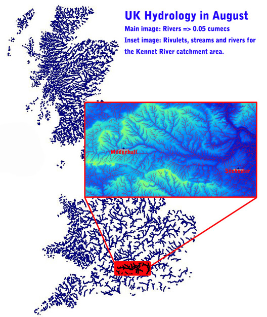 The rivers of Britain greater or equal to 0.05 cumec of flow