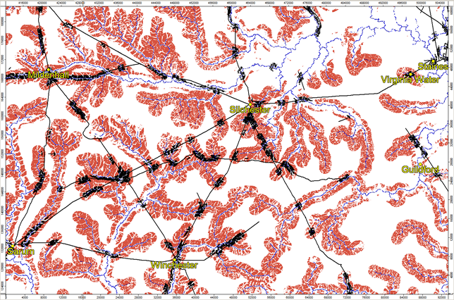 Most suitable Roman Marching camp locations along rivers and roads