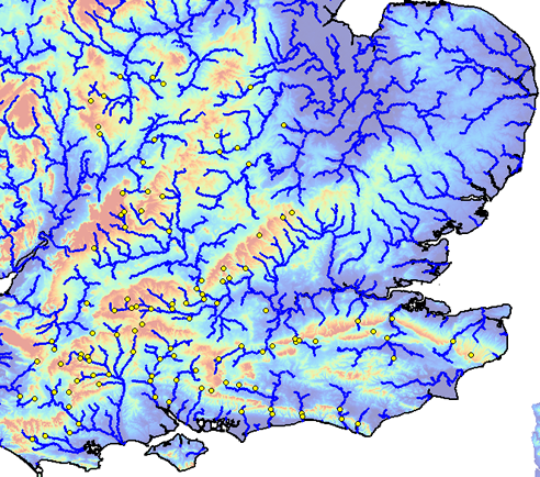 River channels with the minimum water required by the rebels following the Romans (0.04 cumec)