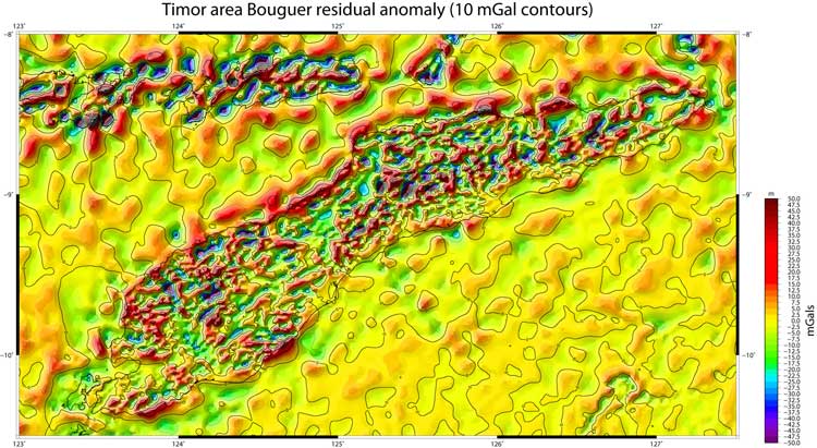 Timor Island Bouguer residual anomlay map