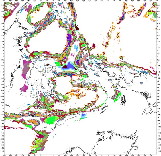 Bouguer gravity anomaly classification - Combined crustal types existing between oceanic and continental crustal areas