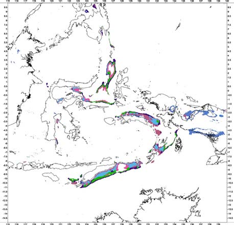 Timor-Tanimbar-Seram Trough(s) foredeep Bouguer gravity anomaly classification